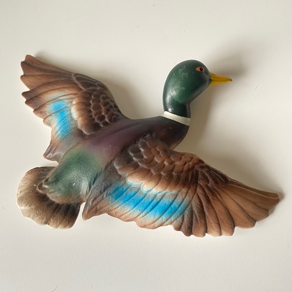 Vintage Mallard Duck in Flight: Bisque Porcelain, Hangable, MCM - Picture 1 of 15